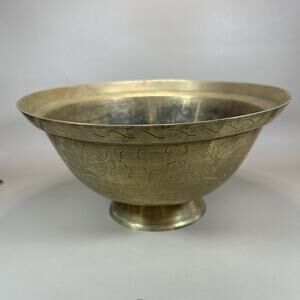 Old Chinese Signed Dragon Fenghuang Decorative Metal Brass Centerpiece Bowl
